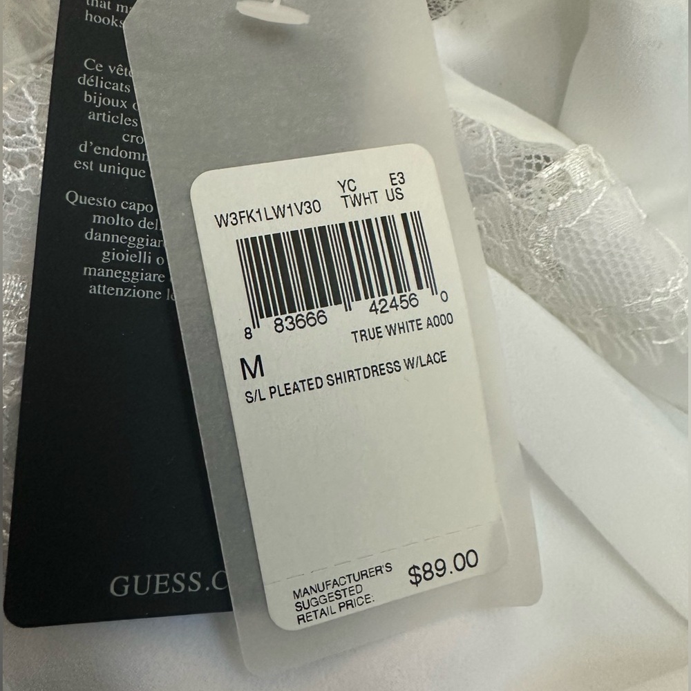 NWT! Guess Preppy Collard White Pleated Sleeveless Shirt Dress w/ Lace in Medium - Picture 13 of 14